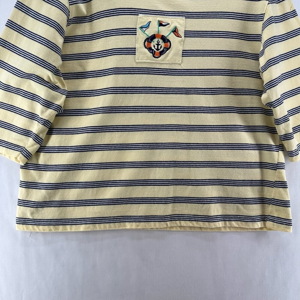 Onque Casuals Top Women Size XL Nautical Striped 3/4 Sleeve Cotton Yellow VTG - Picture 4 of 12